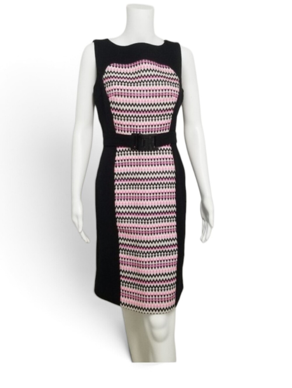 Milly New York Size 6 Wool Chevron Colorblock Sheath Dress Faux Belt